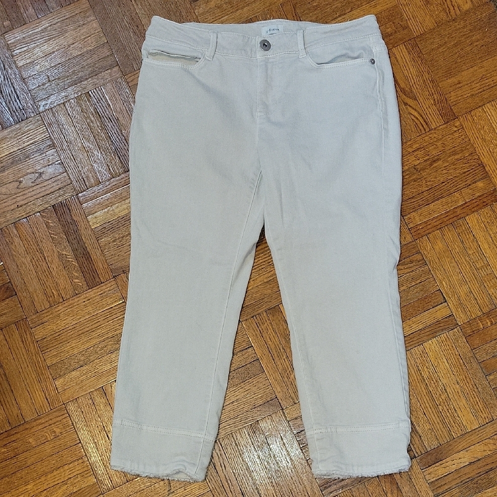 J. Jill Denim Cropped Raw Hem Jeans Cotton Blend Stretch Size 6P Cream